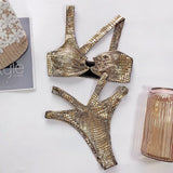 Bikini 2026 Sexy Bronzing Snakeskin Hollow Swimwear Swimsuit Women Bikinis Set Bathing Suit Beach Bikini Luxe Female Metal Ring
