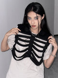 Women Gothic Vest Coat Hollowed Skeletal Gilet Hoodie Sleeveless Hooded Waistcoat Streetwear for Party