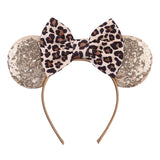 Disney Mickey Mouse Ears Leopard Print Headbands for Girls Baby Women Sequins 5"Bows Hair Accessories Adults Hairbands Kids Gift