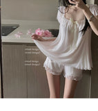 High-quality Set French Sweet Bow Strap Summer Princess Girl Style Thin Square Neck Crop Tops Pink Clothes Outfits For Women 8BH
