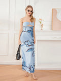 Women Floral Print Tie Backless Dress for Bohemian Party Evening Ring Cut Out Strapless Bodycon Long Dresses