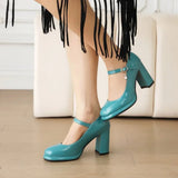 Spring and Autumn New Styles Fashion High-heeled Women's Shoes Shallow Mouth Buckle Square Heel Women Shoes Size 34-45 High 9cm