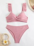 Wrinkled Ruffle Frilled Bra Cup Bikinis 2026 Female Swimsuit Women Swimwear Two Pieces Bikini Set Push Up Beachwear Bathing Suit