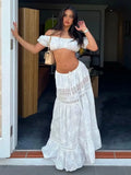 Lace Skirt Set Dress Summer Women Beach Holiday Sexy Cotton Matching Set Outfits Spring White 2 Pcs Vestidos Female Set 2025
