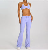 Breathable Yoga Suit for Women Color Contrast Shockproof Sports Bra Drawstring High Waist Pants Gym Running Fitness Suits