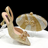 Doershow  African fashion Italian Shoes And Bag Sets For Evening Party With Stones coffee Italian Handbags Match Bags! Ho1-1