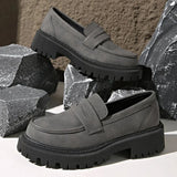Basic Gray Faux Suede Loafers Shoes Women Slip On Round Toe Loafers Shoes Woman Spring Autumn Plus Size Platform Shoes Ladies