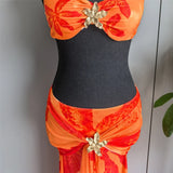 New With Skirt Metal Flower Printed Bikini Female Swimsuit Women Swimwear Three-Pieces Bikini Set Bather Bathing Suit Swim V7285