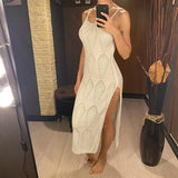 S - XL Backless Hollow Out Crochet Knitted Tunic Beach Cover Up Cover-ups Beach Dress Beach Wear Beachwear Female Women V6347