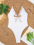 V Neck Wrinkled Ribbed Cross Backless One Piece Swimsuit Women Swimwear Female High Leg Cut Monokini Bather Bathing Suit Swim