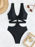 S - XL V Neck High Leg Cut One Piece Swimsuit Women Swimwear Female Bather Monokini Cross Bandage Bathing Suit Swim Beachwear