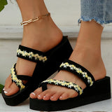 2025 Thick Bottom Clip Toe Slippers for Women Fashion Floral Fabric Wedge Sandals Woman Summer Eva Wear-Resistant Slides Female