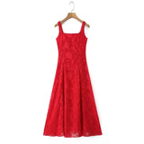 French Style Square-neck Strapless Long Dress With A Large Hem Designed With Cut-out Details Slim Fit Waist-cinching Casual 515K