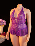 Adult Sexy Lace Teddy Bodysuit For Women Deep V Neck Open Back Halter Design Romantic Hot Women's Lingerie Babydoll Sleepwear