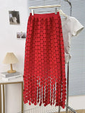 Dot Solid Minimalist Casual Skirt For Women High Waist Patchwork Zipper Irregular Hollow Out Skirts Female Fashion New OPM8