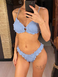 Wrinkled Crinkled Frilled Bikini Female Swimsuit Women Swimwear Two-pieces Bikini set Brazilian Bather Bathing Suit Swim V8053