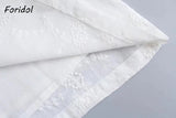 Foridol White Lace Summer Dress for Women Flower Embriodery Cotton Mini Dress Puff Sleeve Lace Up Ruffles Short Beach Dress