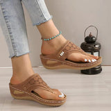 Summer Women's Wedge Sandals 2023 Clip Toe Orthopedic Arch Support Sandals Woman Pu Leather Non-Slip Soft Platform Flip Flops