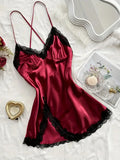V-neck Lace Camisole Nightgown Hot Backless Sexy Women Sleepwear Short Silk Sleep Shirts Elegant Pajamas Lingerie Night Dress