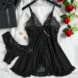 Transparent Red Lingerie Women's Underwear Sleepwear Lace Nightdress And Panty Pijamas Sets Female Nighty