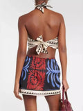 Bohemian Print Halter Neck Mini Dresses Women Sexy Backless Leace-up Beach Vacation Dress Fashion Beachwear Vestidos Summer New