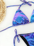 Sexy Shiny Pu Faux Leather Bikini 2025 Women Swimwear Female Swimsuit Two-pieces Bikini set String Bather Bathing Suit Swim Lady