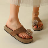 Fashion Crystal Flower Platform Slippers Women 2026 Summer Clip Toe Thick Sole Sandals Woman Plus Size Anti Slip Outdoor Slides