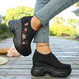Flower Embroidery Chunky Platform Sneakers Women Comfy Slip On Breathable Mesh Sports Shoes Woman Thick Bottom Walking Shoes 42