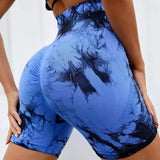 Tie Dye High Waisted Butt Lifting Yoga Shorts for Women, Breathable Sport Shorts with Four-Way Stretch - Gym, Running, Workout