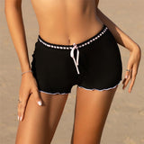 XS - L Bow Mini Shorts Ribbed Bikini Bottom Swim Brief Women Swimwear Female Bather Brazilian Tanga Panties Underwear V6538