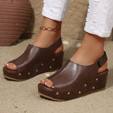 Black Pu Leather Wedge Heel Sandals Women Rivets Back Strap Platform Sandles Woman Plus Size 43 Thick Sole Rome Sandalias Mujer