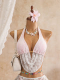 Sexy Black Mesh Shorts 3 Piece Bikinis Sets  2026 Women Pearls Push Up Tassel Bra Swimsuit Beach Holiday Bathing Suit Swimwear