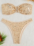Glitter Sequins Fishnet Rings Bandeau Bikini Female Swimsuit Women Swimwear Two-pieces Bikini Set Brazilian Bathing Suit Swim