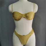 Sexy Wrinkled Underwired Brazilian Bikini Female Swimsuit Women Swimwear Two-pieces Bikini Set Triangle Bathing Suit Swim Lady