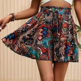 Print Loose Wide Leg Shorts for Women Shorts Summer Casual Elastic Waistband A-Line Shorts Chic Ladies Holiday Beach Shorts