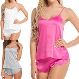 Women Satin Pajama Shorts Sets Mujer Strap Sleeveless Sexy Sleepwear Suit 2PCS  V-Neck Cami Top Short Lingerie Female Nightwear