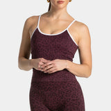 Khaki leopard print women's sports vest Adjustable thin strap design Deep U back design Elastic material Suitable for gym, Pilat