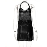 Sexy Hot Girl Slim Halter Neck Mini Dress Fold V-neck Low Cut Backless Bodycon Slit Short Dresses Streetwear Lady Party Vestidos