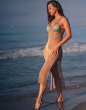Sexy Sheer Net Mesh Knitted Glitter Tunic Beach Cover Up Cover-ups Long Beach Dress Beach Wear Beachwear Female Women Robe V651