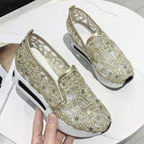 Spring Autumn Luxury Crystal Sneakers Women Breathable Mesh Sports Shoes for Woman Retro Low Top Platform Vulcanize Shoes Lady