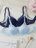 2Pcs/Set Lace Bra for Women Sexy Underwire Push-Up Bra Breathable Mesh Thin Soft Lingerie Adjustable No Lining Women's Bra