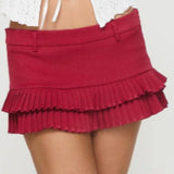 Pleated Mini Skirt for Women Summer Versatile Double Layered Hem Decorative Belt Short Skirts Trendy Mini Skirts for Daily Wear