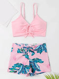2026 Tie Dye Bikini Drawstring Swimsuit Women High Waist Shorts Swimwear Female Padded Bathing Suit Swimming Beachwear Summer