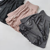 Women's Quick Drying Sports Short Skirt Fake Two-Piece Running Half Skirt Hip Blocking Anti Glare Breathable Tennis Skirt