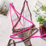 Sexy One Piece Swimsuit Swimwear Women Leopard Patchwork Cross Long Straps Deep V-neck Bathing Suit Beach Banadores Mujer 2026