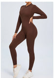 Women Sportwear Yoga Jumpsuit Zip Long Sleeve Back Open Outfit Fitness Tracksuit Tight One-piece Gym Overalls Sports Bodysuit