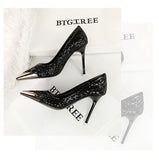 BIGTREE 2026 Fashion Metal Decoration Mesh Hollow Pointed Toe Woman Pumps Thin Heels Party Ladies Shoes Zapatillas De Mujer