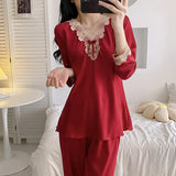 Women's Spring and Autumn Summer Ice Silk Long Sleeve Home Clothes Women's Silk Four Seasons Large Size Suit