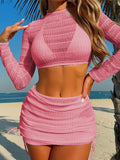 Long Sleeve Cover Up Skirt Halter Bikini Female Swimsuit Women Swimwear Four-Pieces Bikini Set Bathing Suit Bather Swim V7273