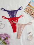 3Pcs/Set Women Sexy Floral Lace Thong Panties Low Waist Hollow Lace Sexy Lingerie Adjustable Thin Strap Underwear